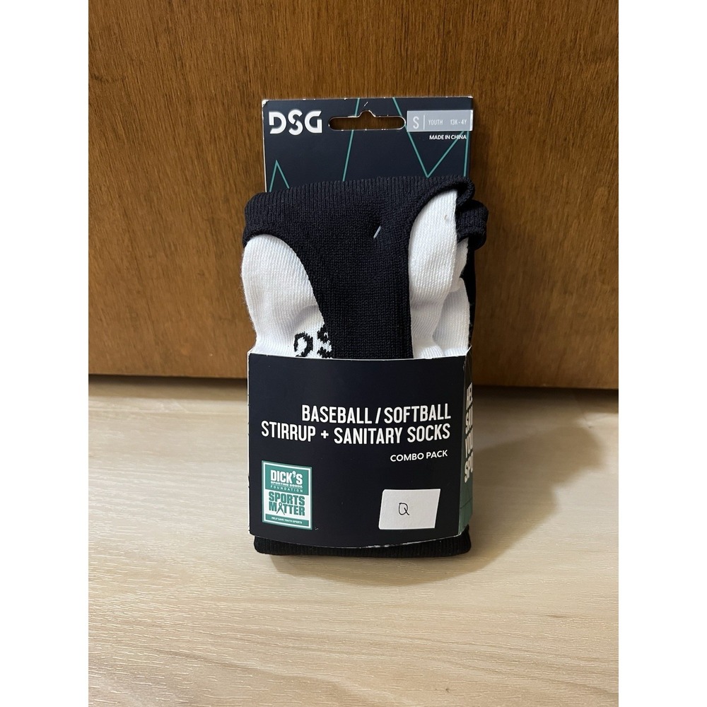 DSG Stirrup + Sanitary Baseball Socks Black and White, Youth Small 13K-4Y New